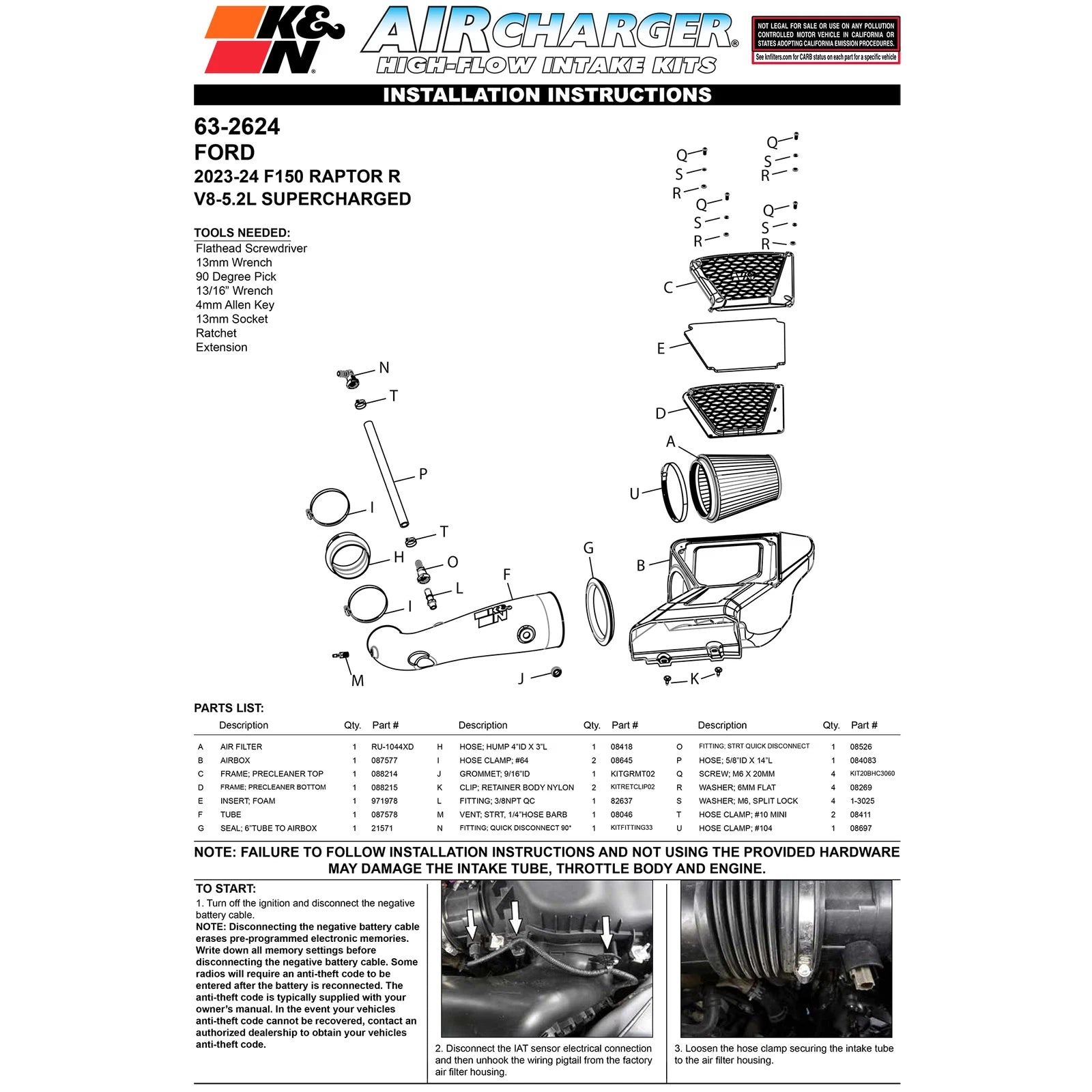 K&N Performance Air Intake System | Ford F150 Raptor R 5.2L V8 (63-2624)