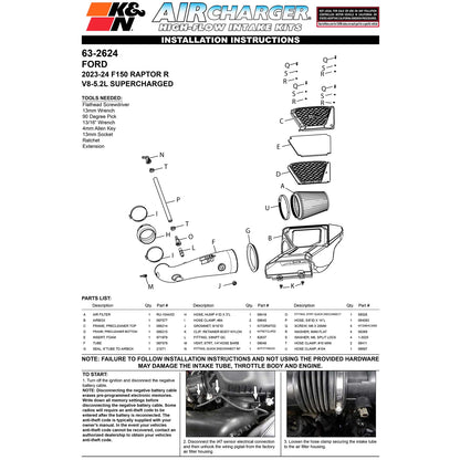 K&N Performance Air Intake System | Ford F150 Raptor R 5.2L V8 (63-2624)