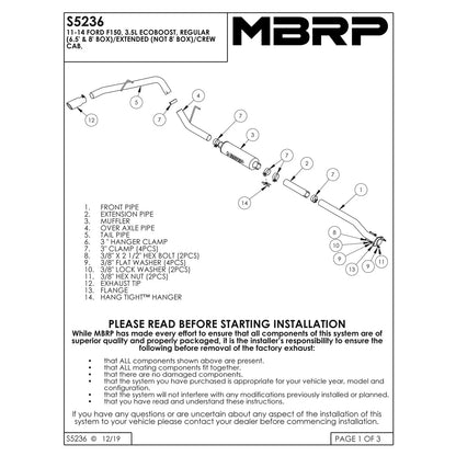 MBRP 3in Aluminized Universal F150 V6 Ecoboost Single Side Exit | Ford F150 V6 (11-14) (S5236AL)