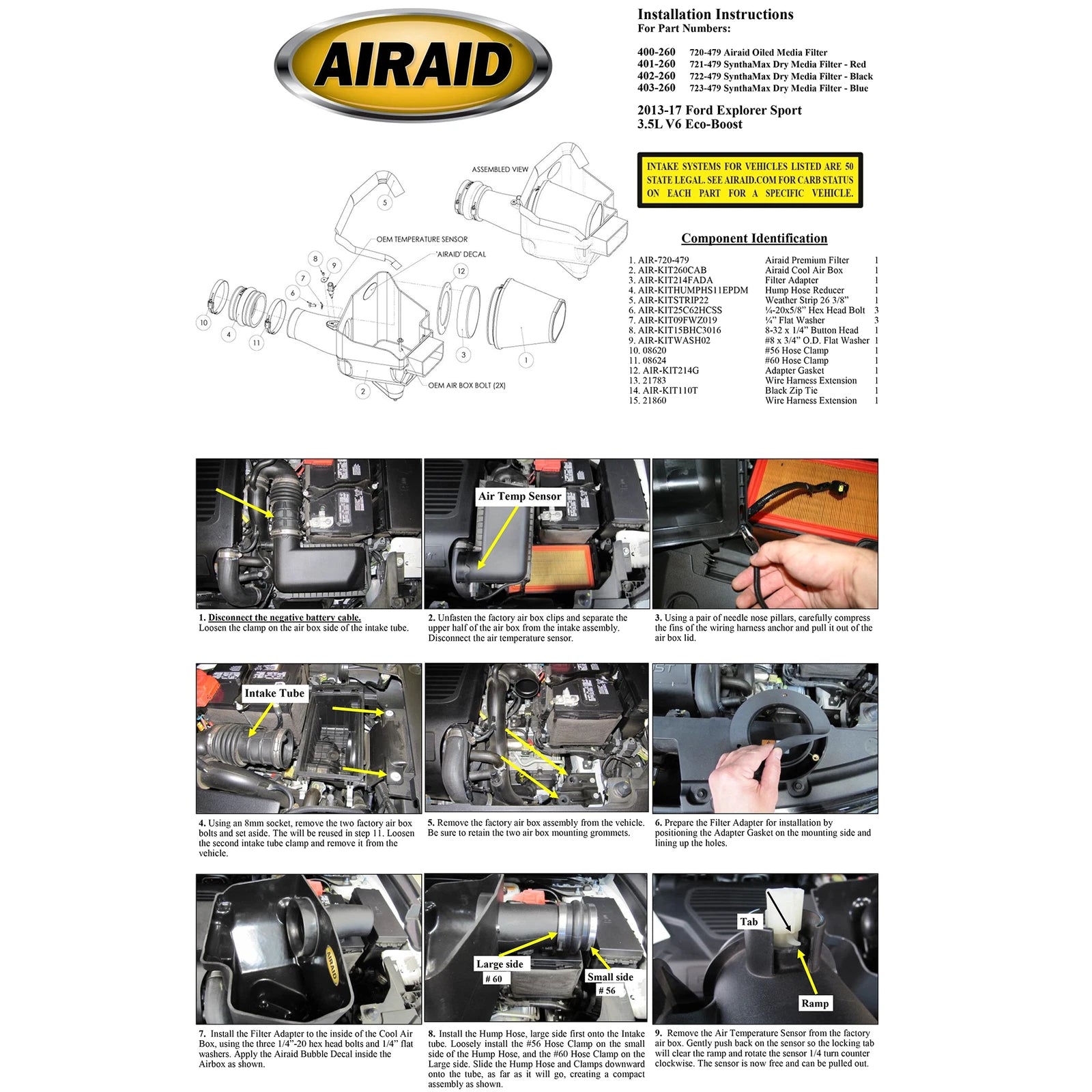 Airaid 402-260 Performance Cold Air Intake System for 13-15 Explorer 3.5L Turbo