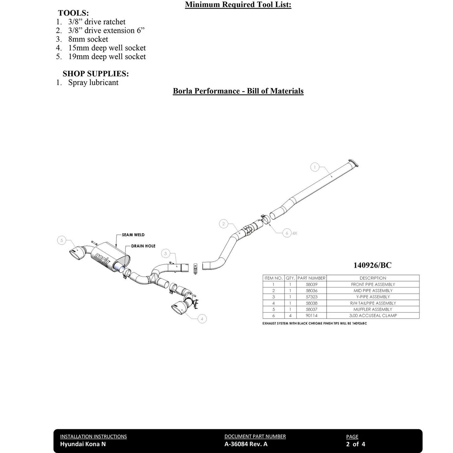 Borla ATAK Catback Exhaust | Hyundai Kona N 2.0L Turbo (22-23) Black Chrome (140926BC)