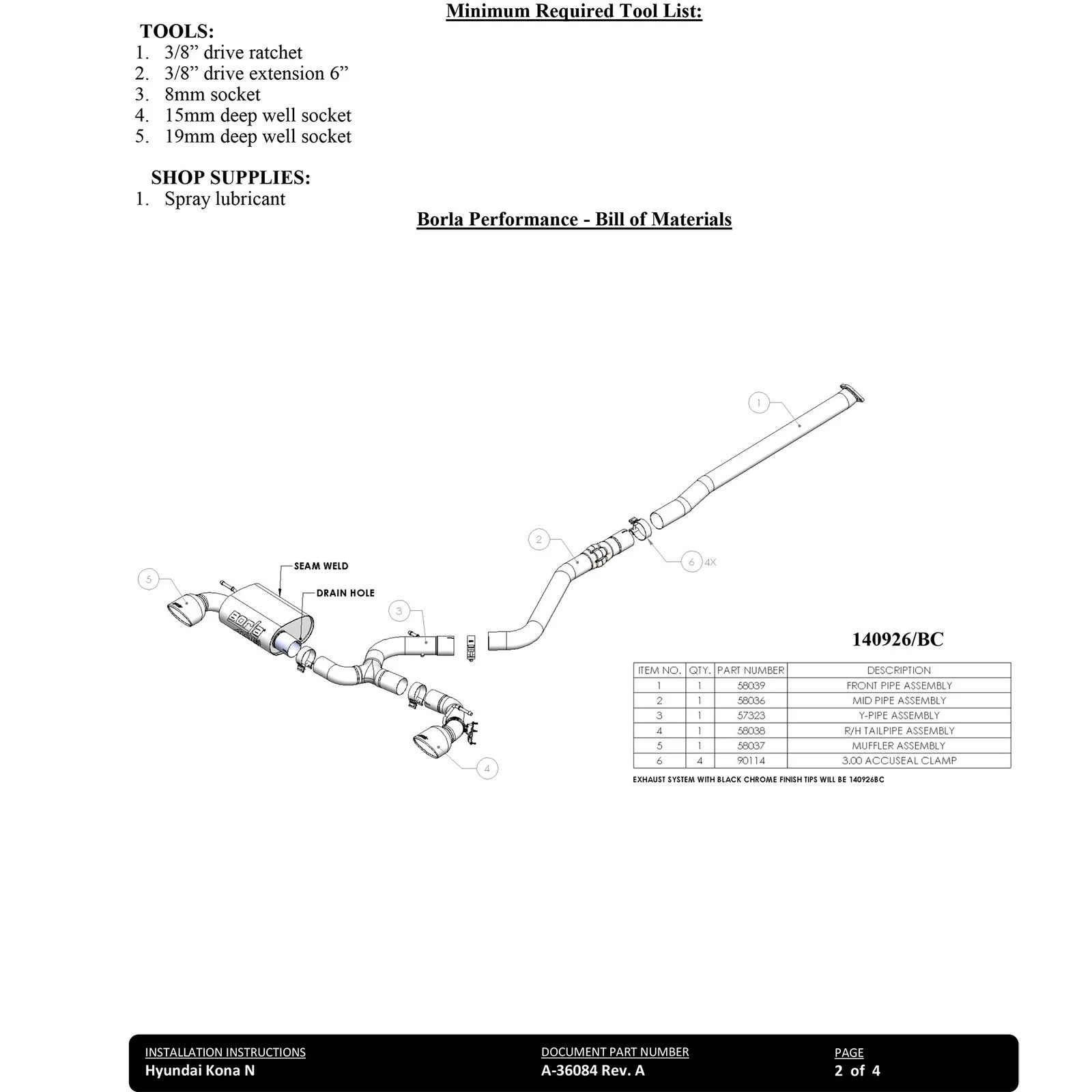 Borla ATAK Catback Exhaust | Hyundai Kona N 2.0L Turbo (22-23) Black Chrome (140926BC)