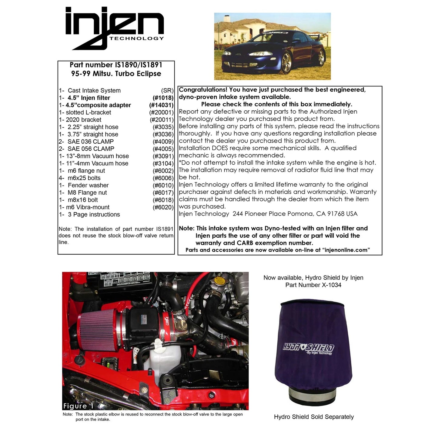 Injen Short Ram Cold Air Intake System | 1995 - 1999 Mitsubishi Eclipse  (IS1890BLK)
