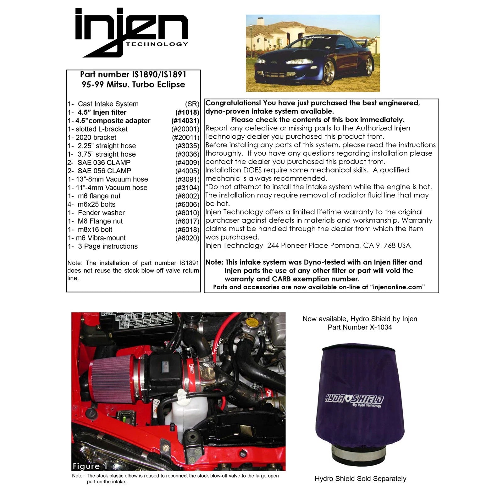 Injen Short Ram Cold Air Intake System | 1995 - 1999 Mitsubishi Eclipse  (IS1890BLK)