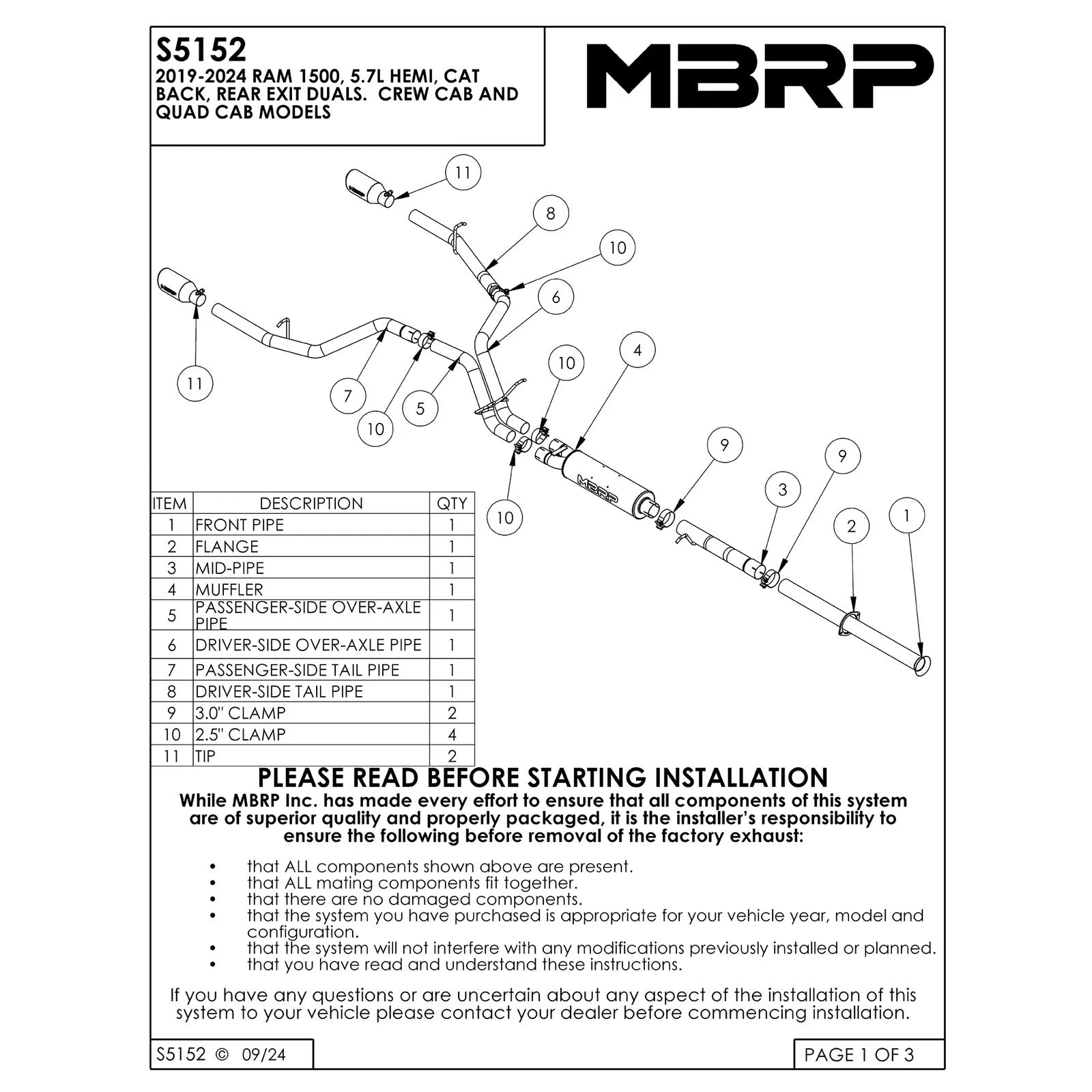 MBRP 2.5in Cat-Back D&S Rear Exhaust w/ 4.5in Tip | Ram 1500 18+ (S5152409)