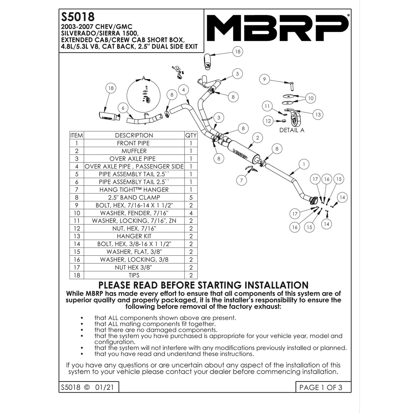 MBRP 2.5in Cat-Back Dual Split Side Exhaust | Chevy/GMC 1500 Classic 4.8L/5.3L (03-07) (S5018AL)