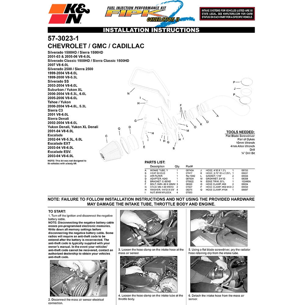 K&N 6.0L V8 Silverado Performance Intake Kit | Chevrolet Silverado (99-04) (57-3023-1)