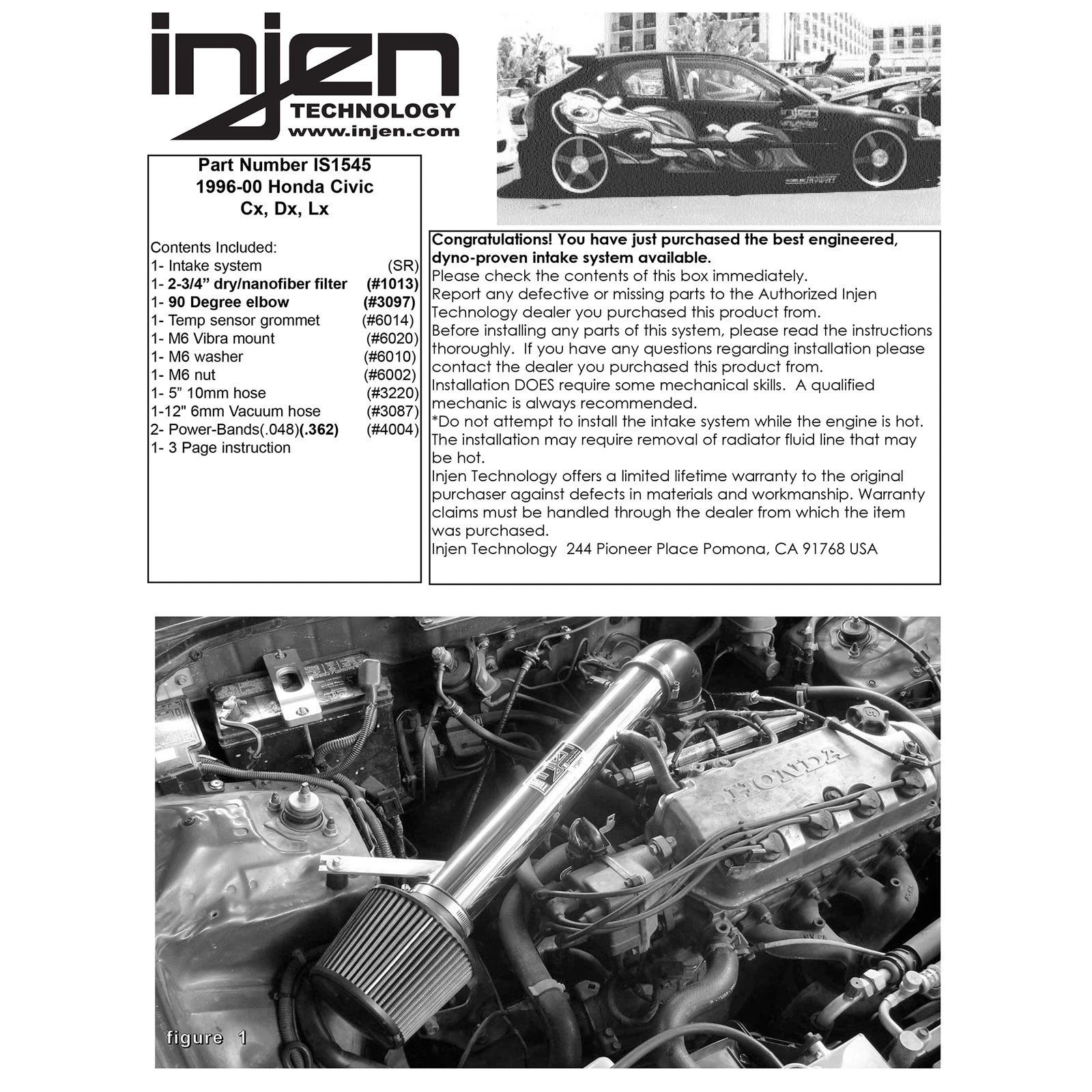 Injen Short Ram Air Intake System | 1996 - 2000 Honda Civic (IS1545)