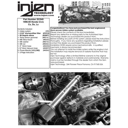 Injen Short Ram Air Intake System | 1996 - 2000 Honda Civic (IS1545)