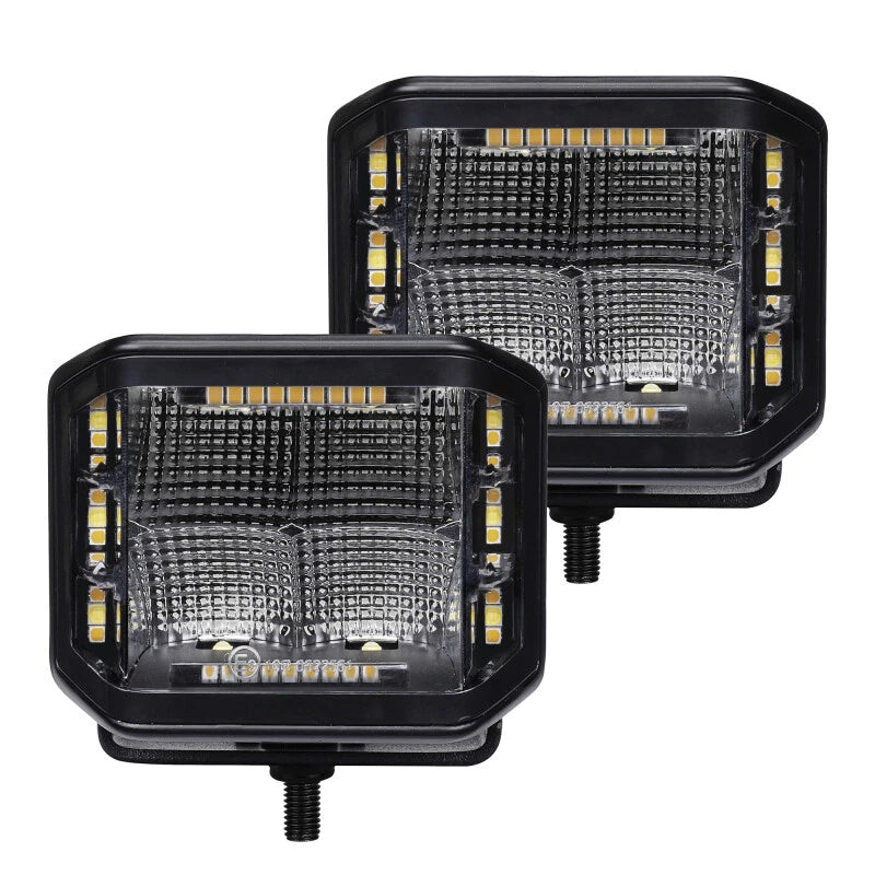 Go Rhino Xplor Blackout Combo Series Cube Sideline LED Flood Lights w/Amber 4x3 - Blk (Pair)