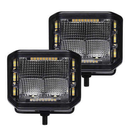 Go Rhino Xplor Blackout Combo Series Cube Sideline LED Flood Lights w/Amber 4x3 - Blk (Pair)