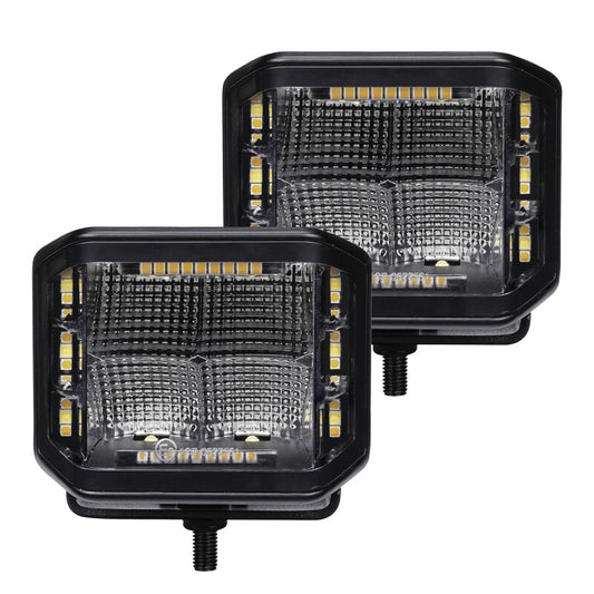 Go Rhino Xplor Blackout Combo Series Cube Sideline LED Flood Lights w/Amber 4x3 - Blk (Pair)