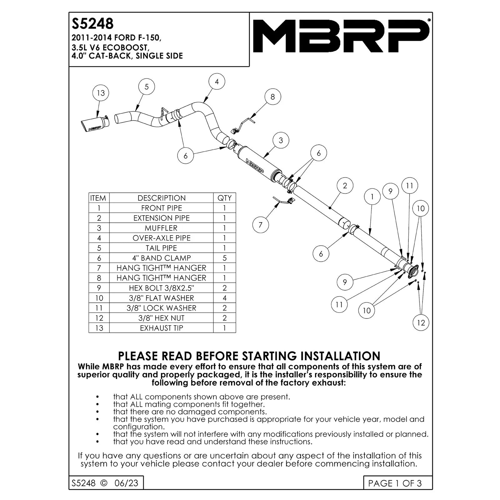 MBRP 4in Alum Cat-Back Single Side Exhaust System | Ford F-150 3.5L V6 EcoBoost (11-13) (S5248AL)