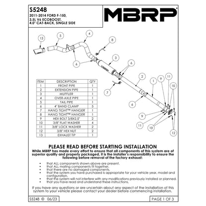 MBRP 4in Alum Cat-Back Single Side Exhaust System | Ford F-150 3.5L V6 EcoBoost (11-13) (S5248AL)