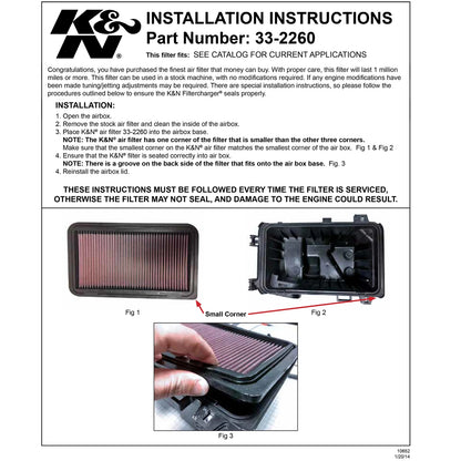 K&N 33-2260 High Flow Performance Air Filter for 04-13 Highlander / 01-06 Camry