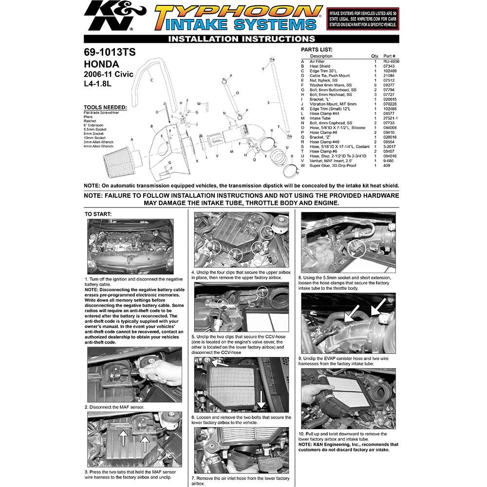 K&N Engineering Silver Typhoon Short Ram Intake: Honda Civic 2006 - 2009 1.8L