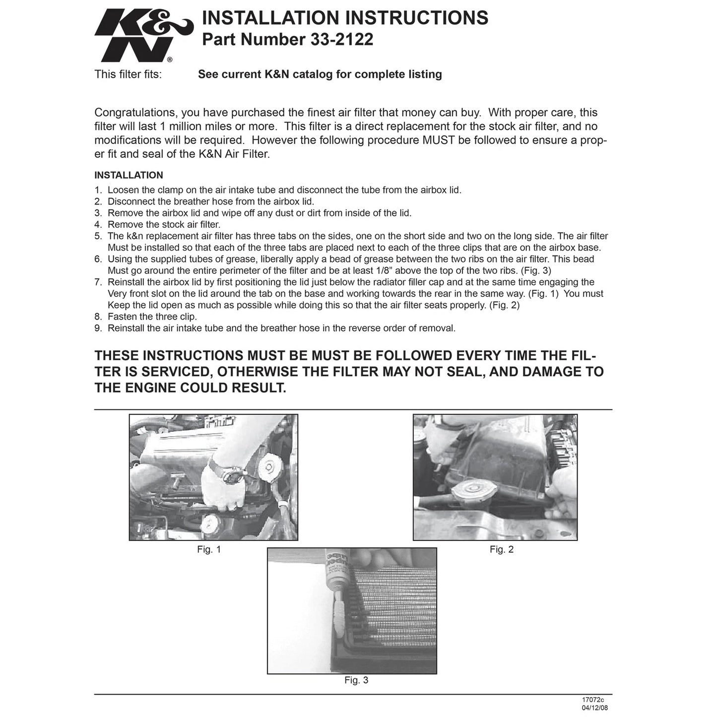 K&N Engineering Jeep Cherokee Drop In Air Filter 2.5L / 4.0L