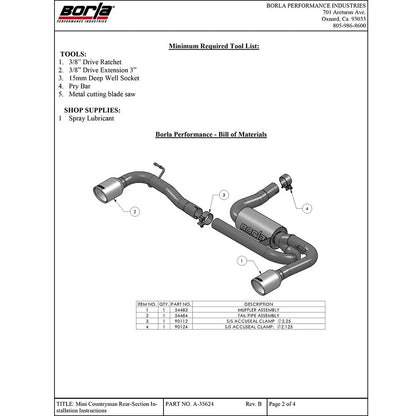 Borla Axle-Back S-Type Exhaust System | 2011-2016 Mini Cooper Countryman 1.6L (11804)