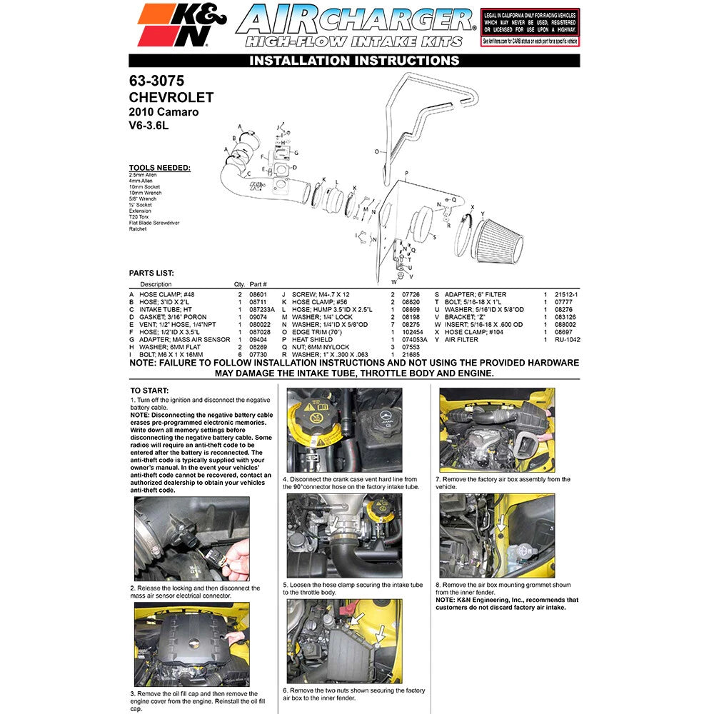 K&N AirCharger Performance Intake | Chevy Camaro 3.6L V6 (63-3075)