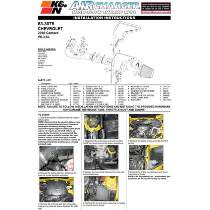K&N AirCharger Performance Intake | Chevy Camaro 3.6L V6 (63-3075)