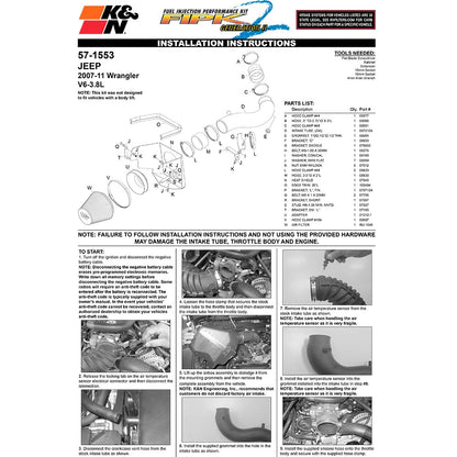 K&N 07 Jeep Wrangler V6-3.8L Performance Intake Kit | Jeep Wrangler (07) (57-1553)