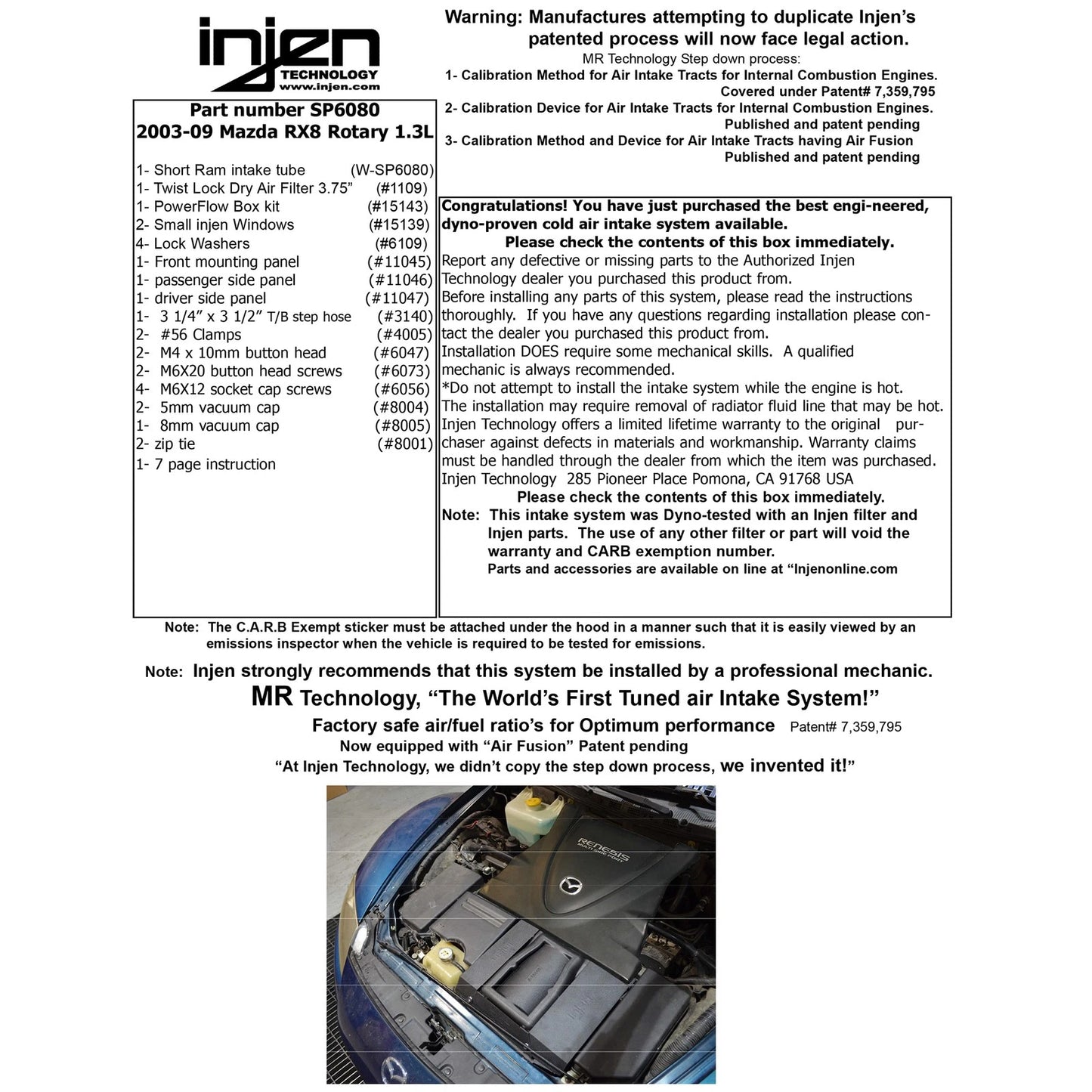 Injen Polished Short Ram Intake System | Mazda RX-8 (03-09) (SP6080P)