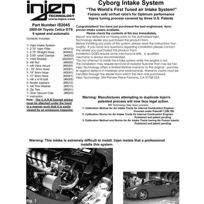 Injen Short Ram Cold Air Intake System | 2000 - 2004 Toyota Celica (IS2045BLK)