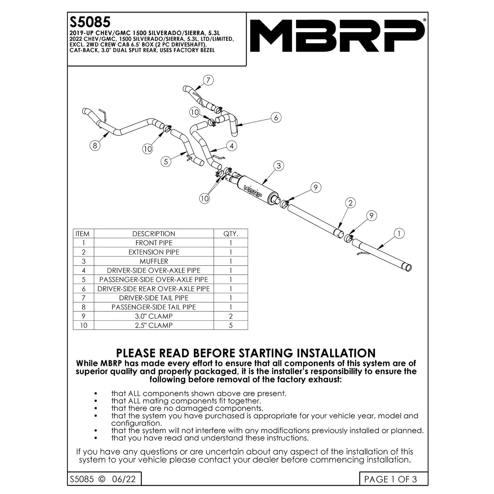 MBRP 2.5in Cat-Back Dual Rear Exit Exhaust T304 | Chevrolet Silverado 1500 2019 4.3L/5.3L (S5085304)