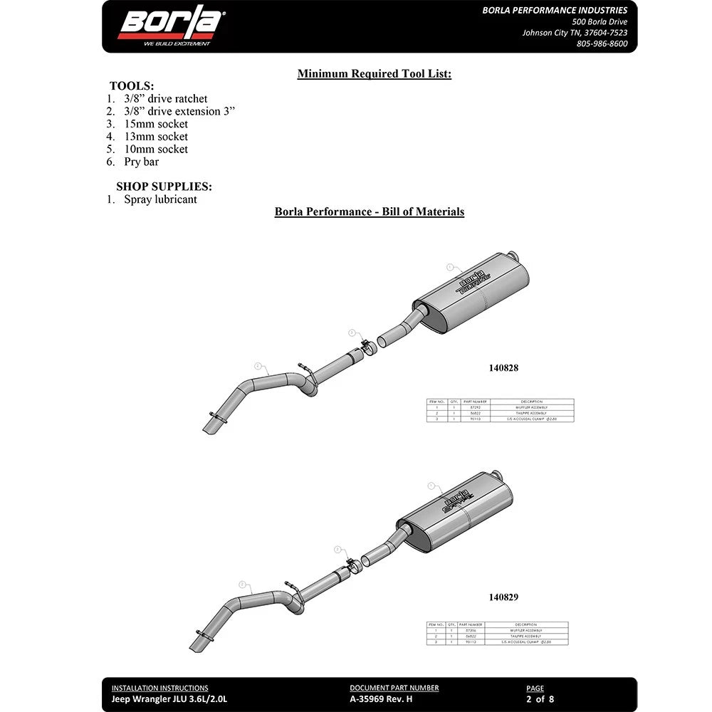Borla Cat-Back Exhaust System - Touring | 2018-2020 Jeep Wrangler 4 Door 3.6L (140822)