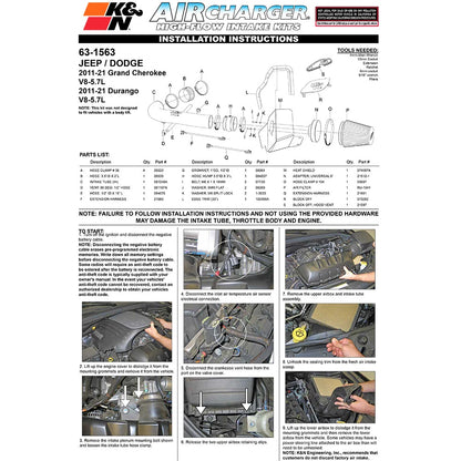 K&N AirCharger Performance Intake | Dodge Durango (11) / Jeep Grand Cherokee (11) (63-1563)