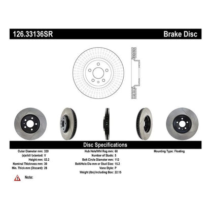 StopTech 126.33136SR Front Right Brake Disc Rotor for 2008-17 Audi A5 / 12-19 A6