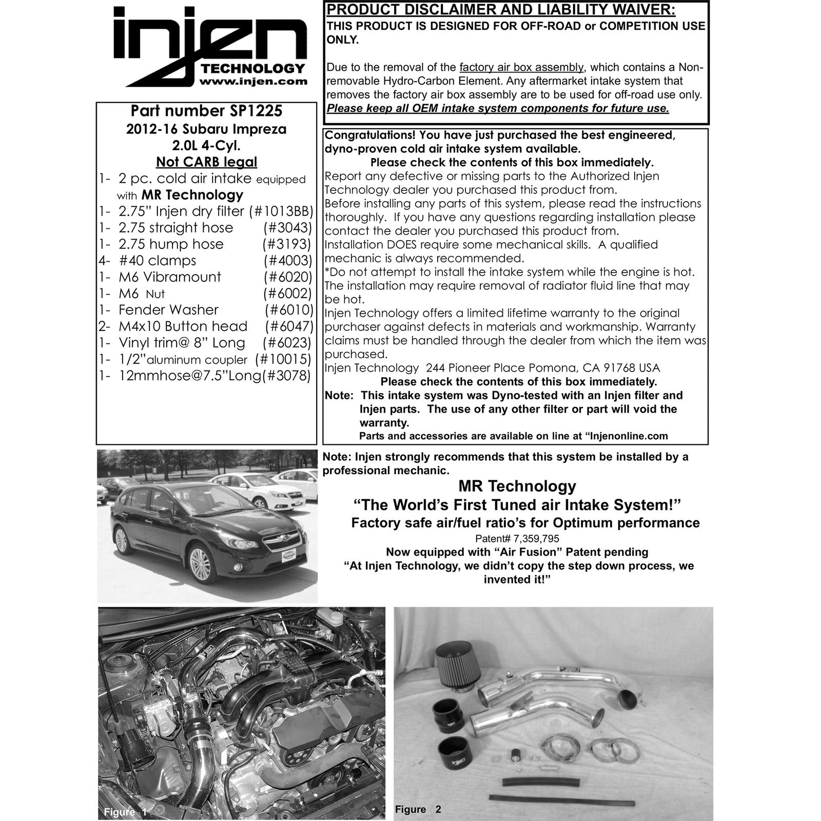 Injen Cold Air Intake | Subaru Impreza (07-16) 2.0L 4cyl Polished (SP1225P)