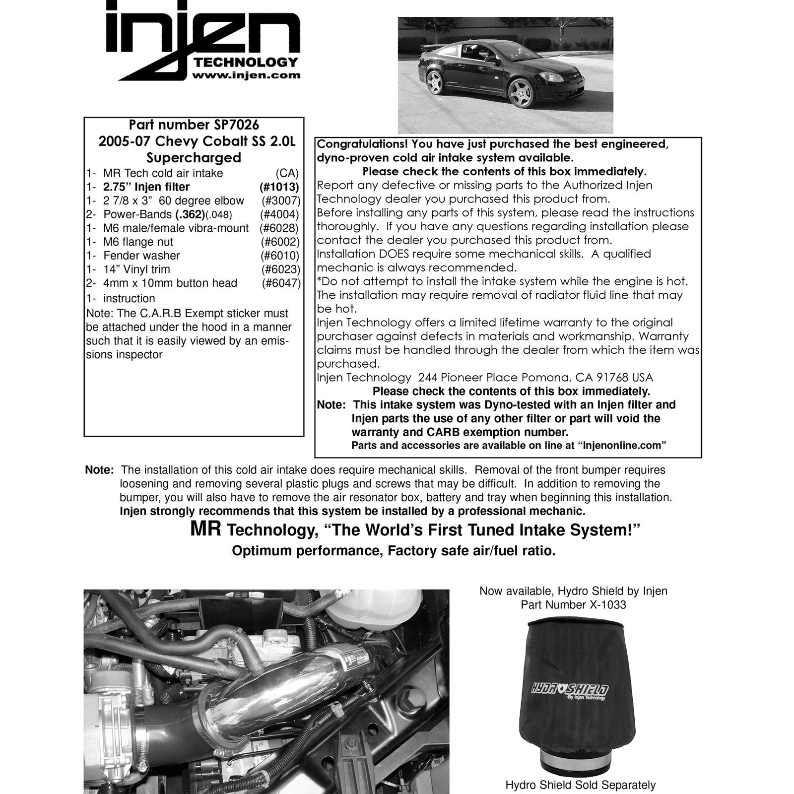 Injen Black Cold Air Intake System | Chevrolet Cobalt SS Supercharged 2.0L (05-06) (SP7026BLK)