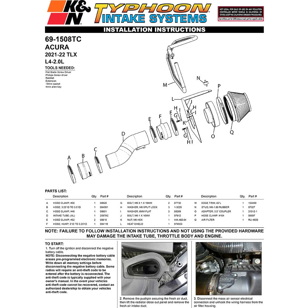 K&N Cold-Air Intake System | Acura TLX (21-23) (69-1508TC)