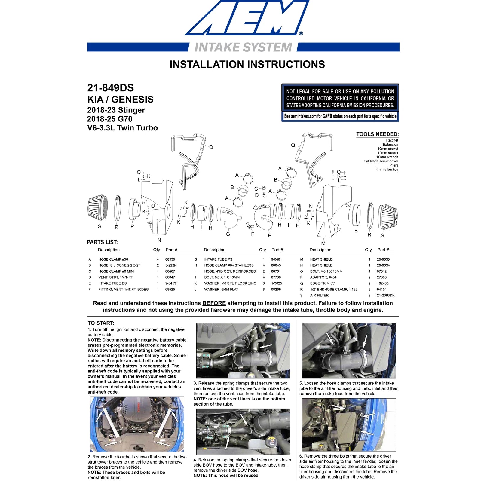 AEM Induction Systems Cold Air Intake | 2018-2021 Kia Stinger 3.3L (21-849DS)