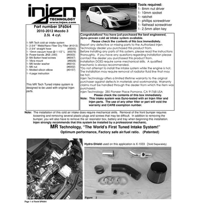 Injen 10-12 Mazda 3 2.5L-4cyl Black Cold Air Intake w/ Silicone Intake Hose | Mazda Mazda3 (BK) (SP6064BLK)