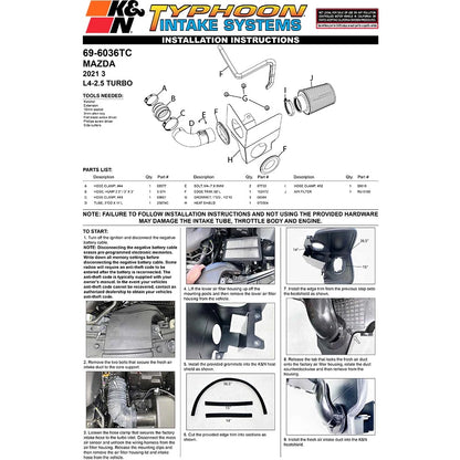 K&N 2021 Mazda 3 2.5L Turbo L4 Silver Typhoon Intake | Mazda 3 (21+ ) (69-6036TC)