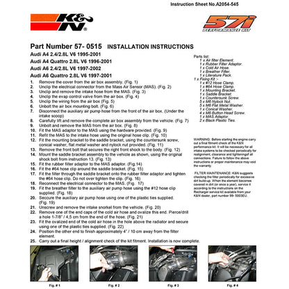 K&N Audi A4 2.8L V6 Performance Intake Kit | Audi A4 (02-05) (57-0515)