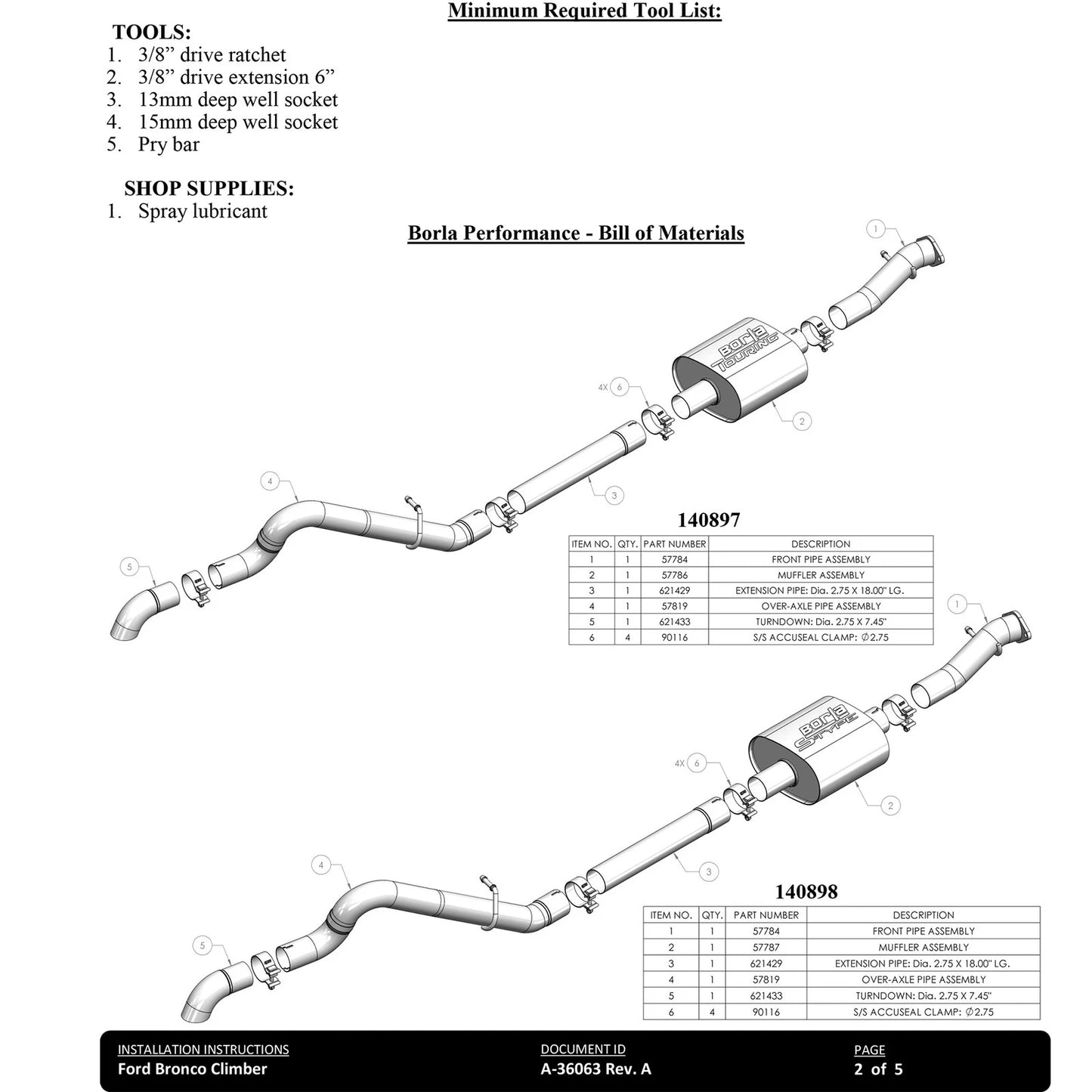 Borla 2.75" T-304 Stainless Steel Cat-Back Touring Exhaust | Ford Bronco (21-22) 2.7L / 4DR (140901)