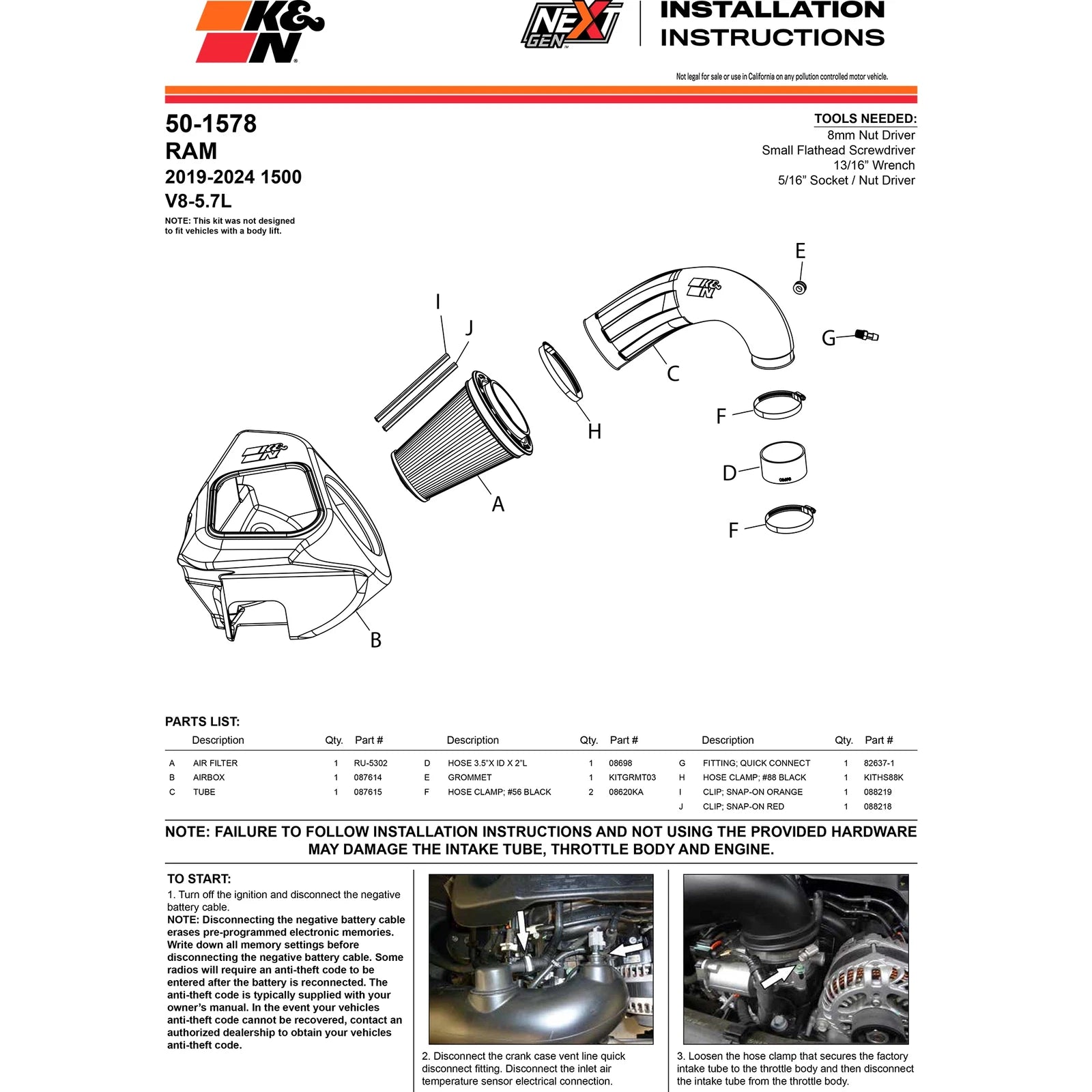 K&N NextGen Cold Air Intake | Dodge Ram 1500 (19-24) 5.7L V8 (50-1578)