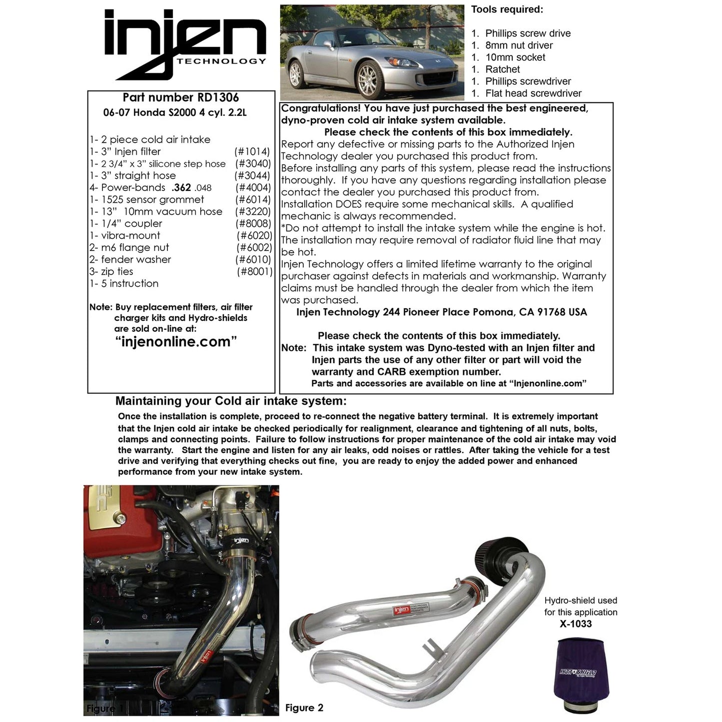 Injen Black Cold Air Intake System | Honda S2000 (06-09) (RD1306BLK)