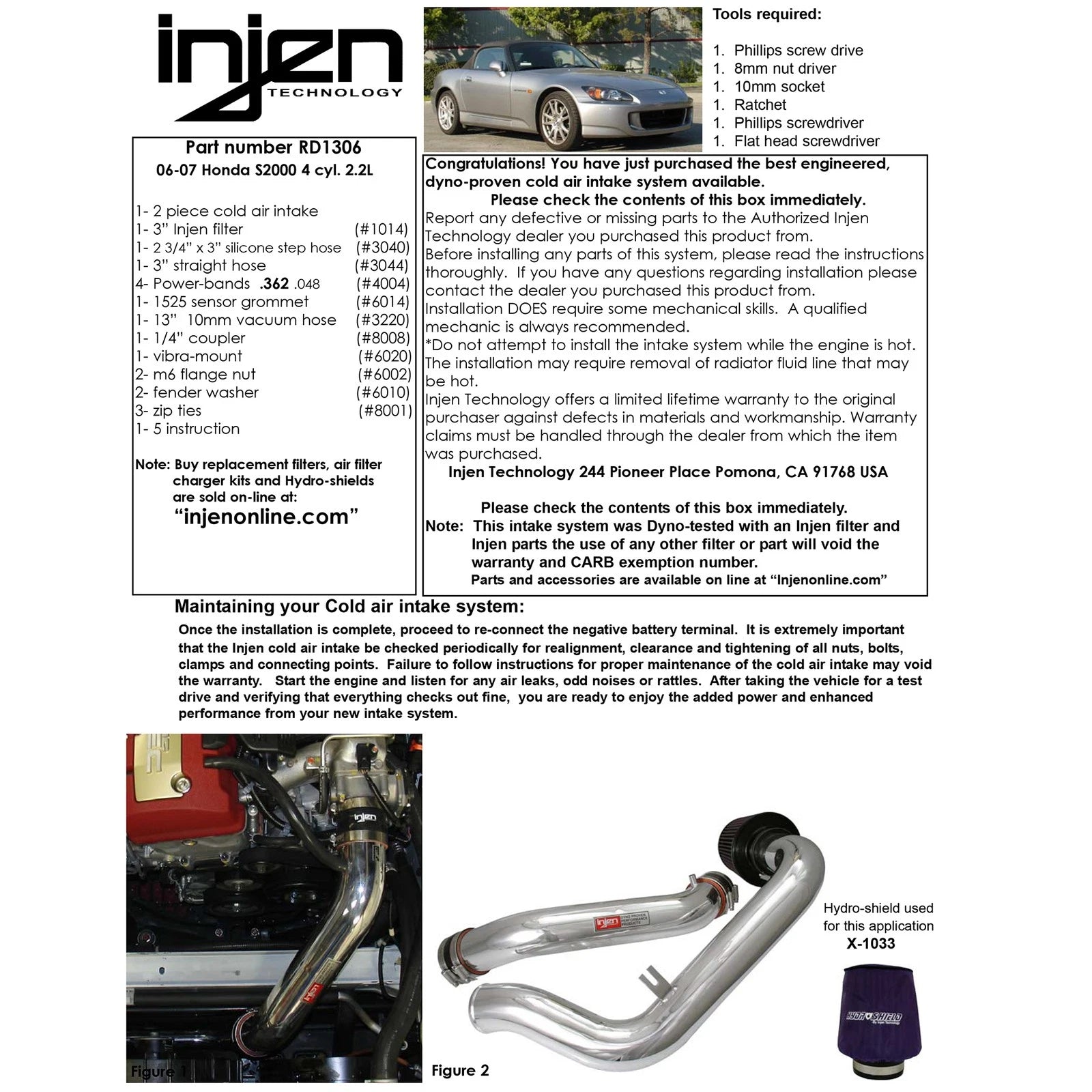 Injen Black Cold Air Intake System | Honda S2000 (06-09) (RD1306BLK)