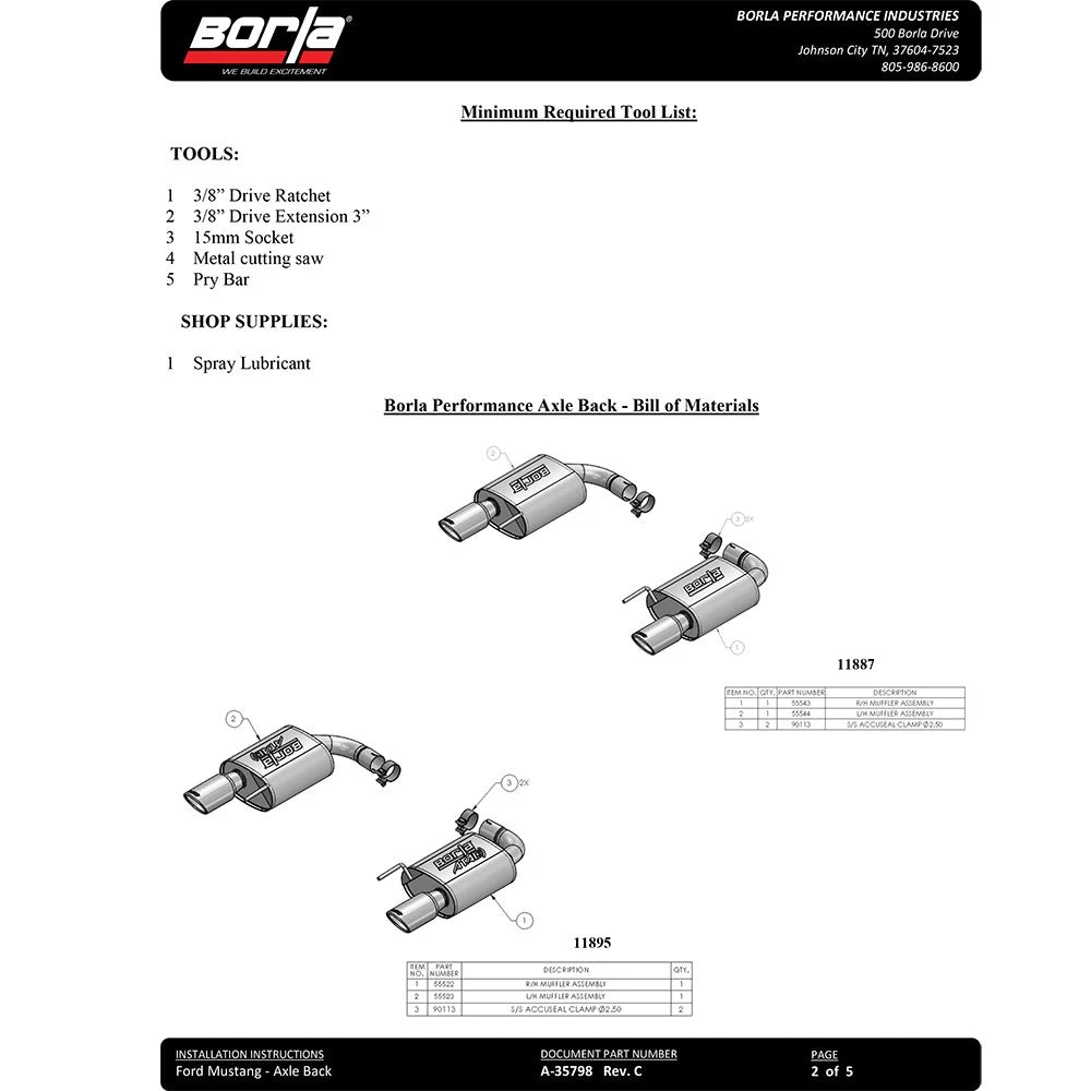 Borla Axle-Back Exhaust System - ATAK | 2015-2017 Ford Mustang 5.0L (11895)