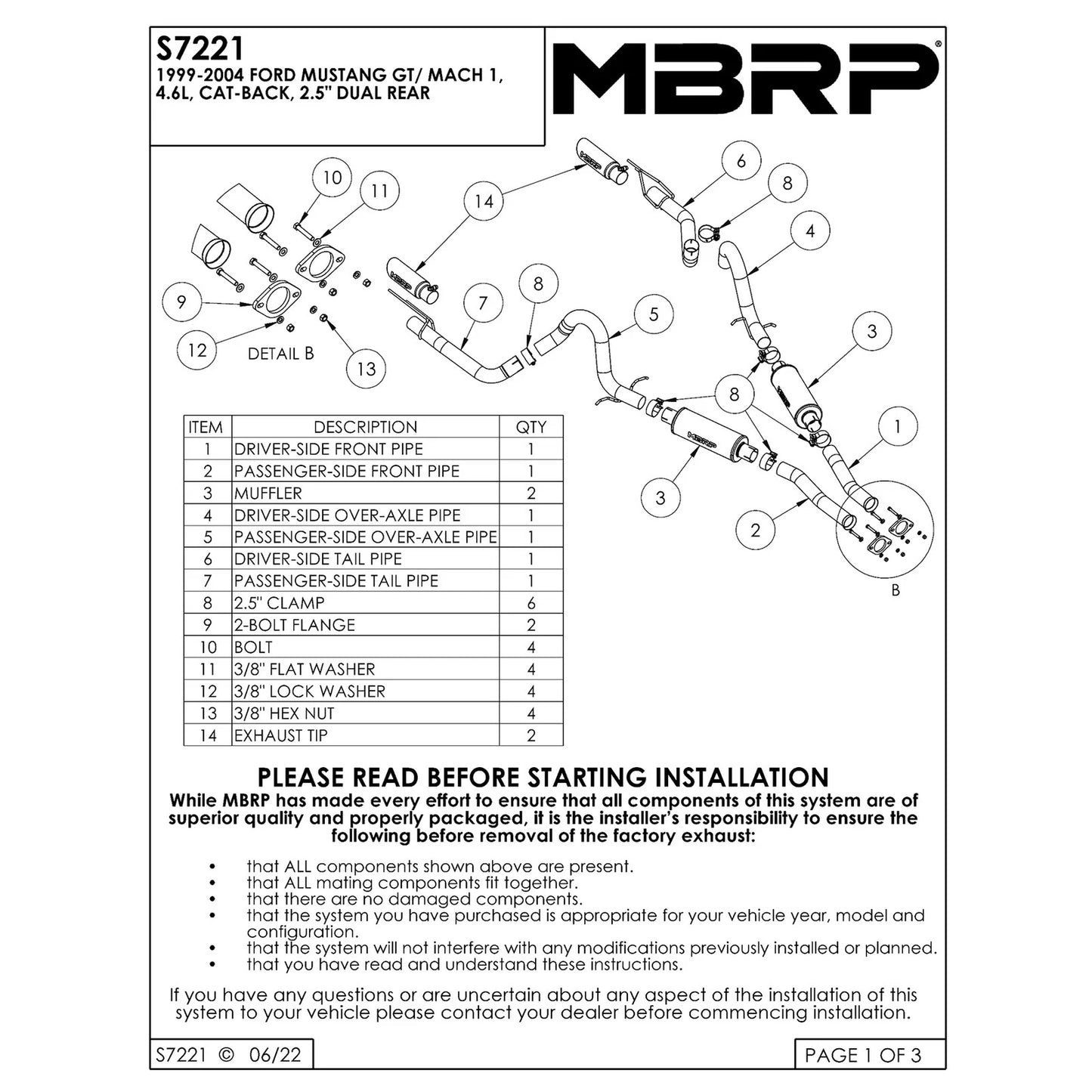 MBRP 2.5in D&S AL Cat-Back Exhaust | Ford Mustang GT 99-04 (S7221ALBT) (SPF7221ALBT)