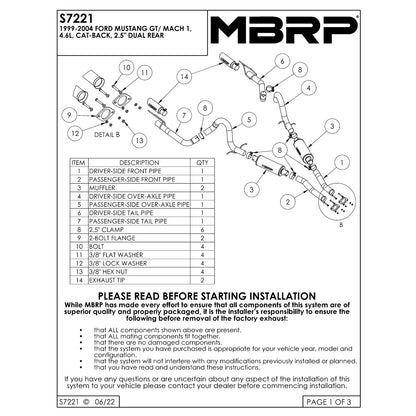 MBRP 2.5in D&S AL Cat-Back Exhaust | Ford Mustang GT 99-04 (S7221ALBT) (SPF7221ALBT)