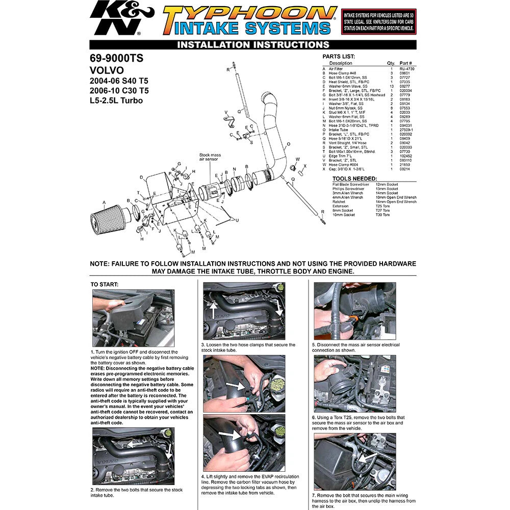 K&N Performance Intake Kit TYPHOON | Volvo S40 (04-05) (69-9000TS)