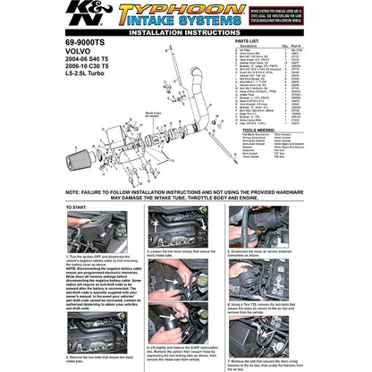 K&N Performance Intake Kit TYPHOON | Volvo S40 (04-05) (69-9000TS)