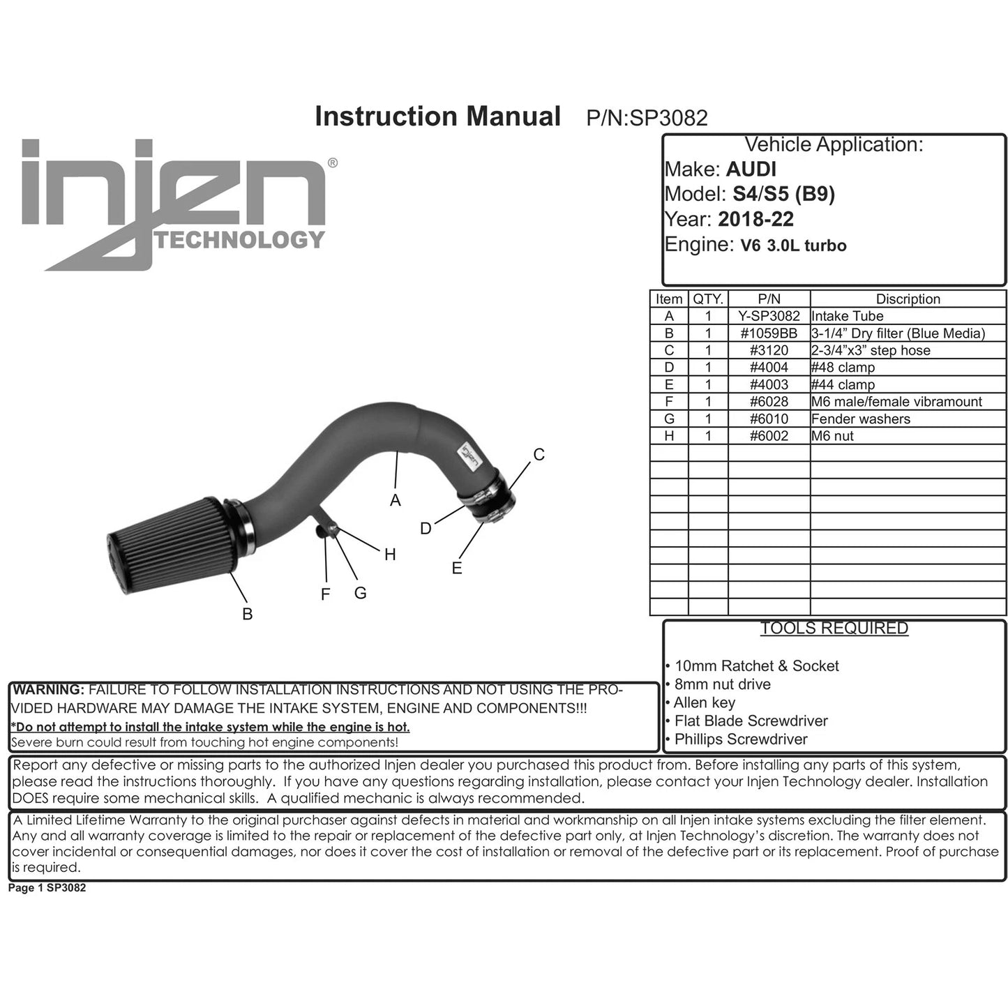 Injen Short Ram Intake | Audi S4/S5 (B9) 3.0L Turbo (SP3082WR)