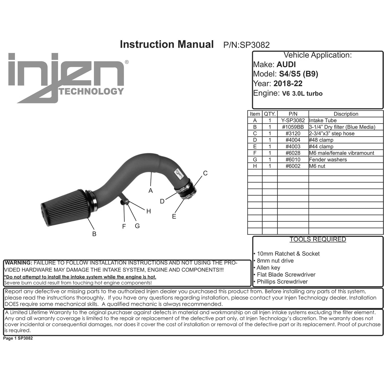 Injen Short Ram Intake | Audi S4/S5 (B9) 3.0L Turbo (SP3082WR)