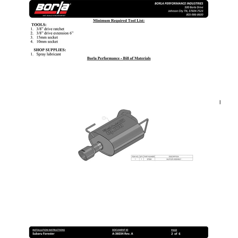 Borla Axle-Back Exhaust System S-Type | 2019-2021 Subaru Forester 2.5L (11966)